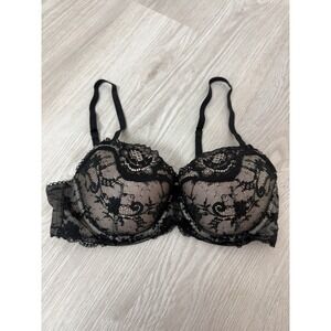 Victorias Secret Dream Angels Lined Demi Black Lace Nude Underwired Sexy Bra 34C